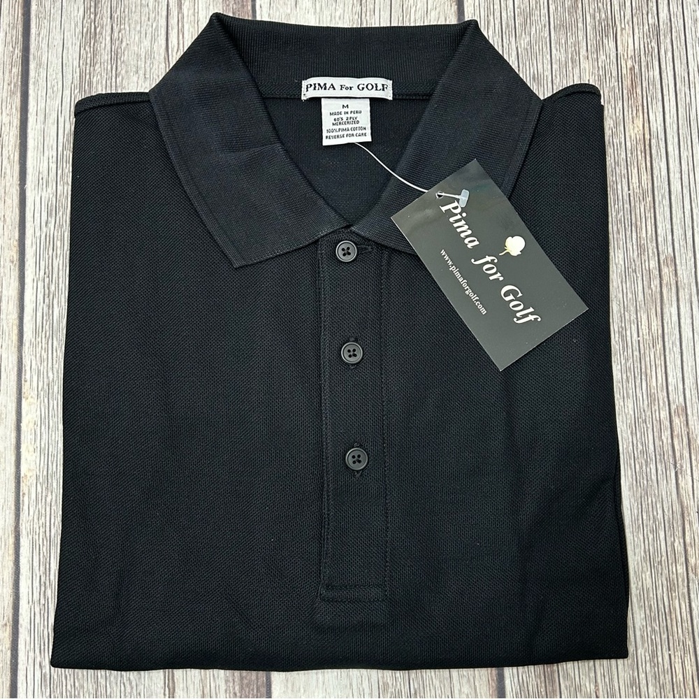 Pima For Golf Men’s M Peruvian Pima Cotton Black Short Sleeve Golf Polo Shirt